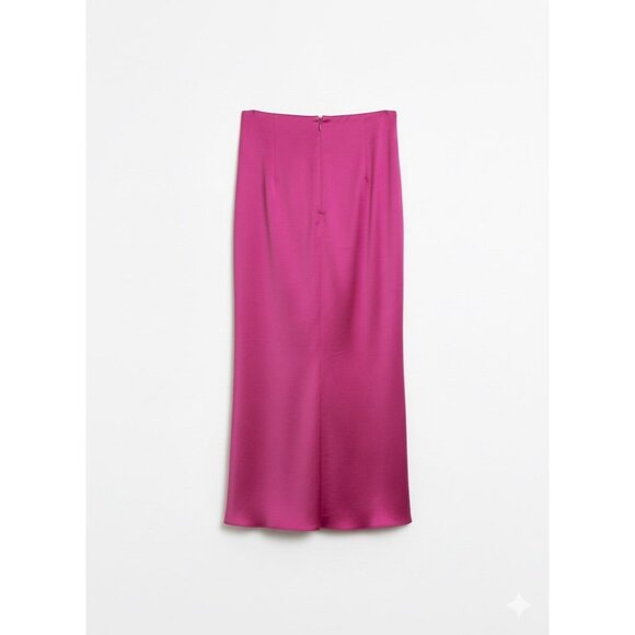 Express Womens Pink Satin Ruffled Midi Skirt Elastic Waist NWT Dainty Sz XS - Picture 2 of 7